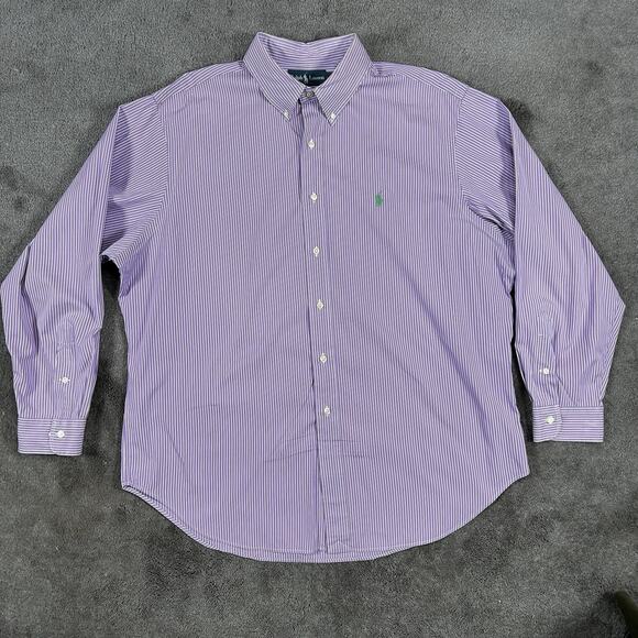 Ralph Lauren Men XL Classic Fit Purple w/ White Stripe Button Down Cotton Shirt - Picture 3 of 14